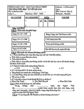 Kiểm tra  cuôi học kỳ Ingày môn lịch sử - Địa lý thời gian  40 phút